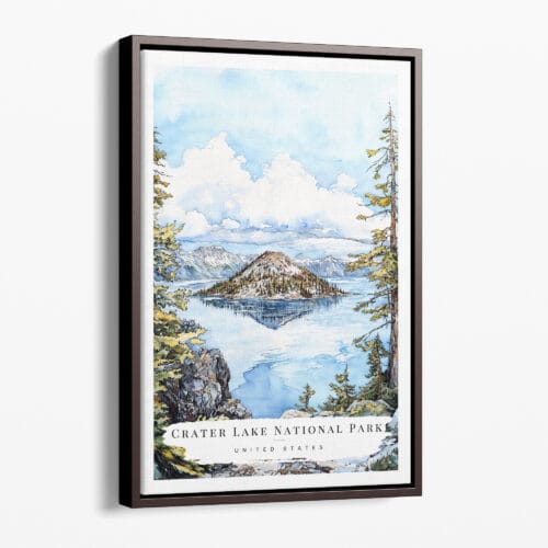 00 - Framed Crater Lake National Park Watercolor Canvas Print - Portrait - Main.jpg