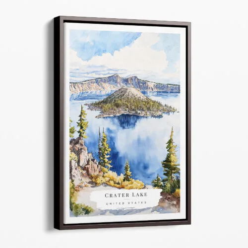 00 - Framed Crater Lake Watercolor Canvas Print - Portrait - Main.jpg