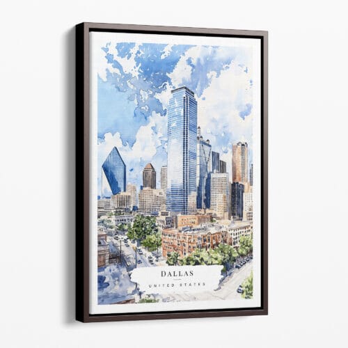00 - Framed Dallas Texas Watercolor Canvas Print - Portrait - Main.jpg