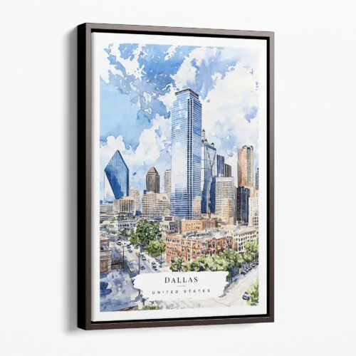 00 - Framed Dallas Texas Watercolor Canvas Print - Portrait - Main.jpg