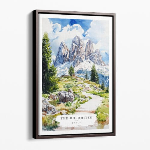 00 - Framed Dolomites Hiking Watercolor Canvas Print - Portrait - Main.jpg