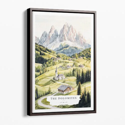 00 - Framed Dolomites Watercolor Canvas Print - Portrait - Main.jpg