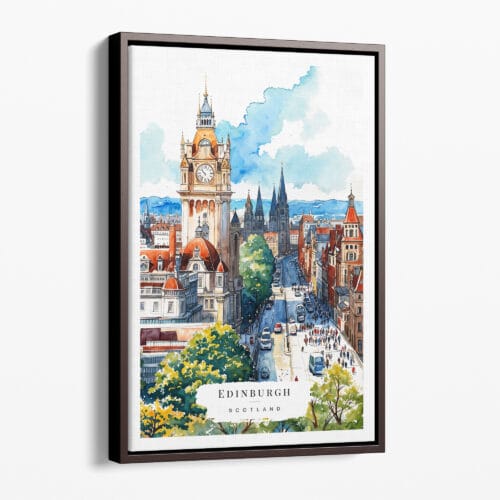 00 - Framed Edinburgh Skyline Watercolor Canvas Print - Portrait - Main.jpg