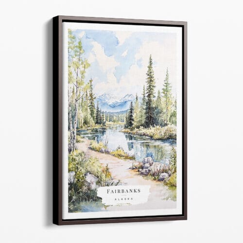 00 - Framed Fairbanks Alaska Watercolor Canvas Print - Portrait - Main.jpg