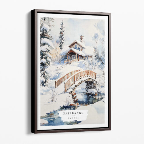 00 - Framed Fairbanks Alaska Winter Watercolor Canvas Print - Portrait - Main.jpg
