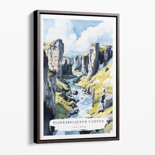 00 - Framed Fjadrargljufur Canyon Watercolor Canvas Print - Portrait - Main.jpg