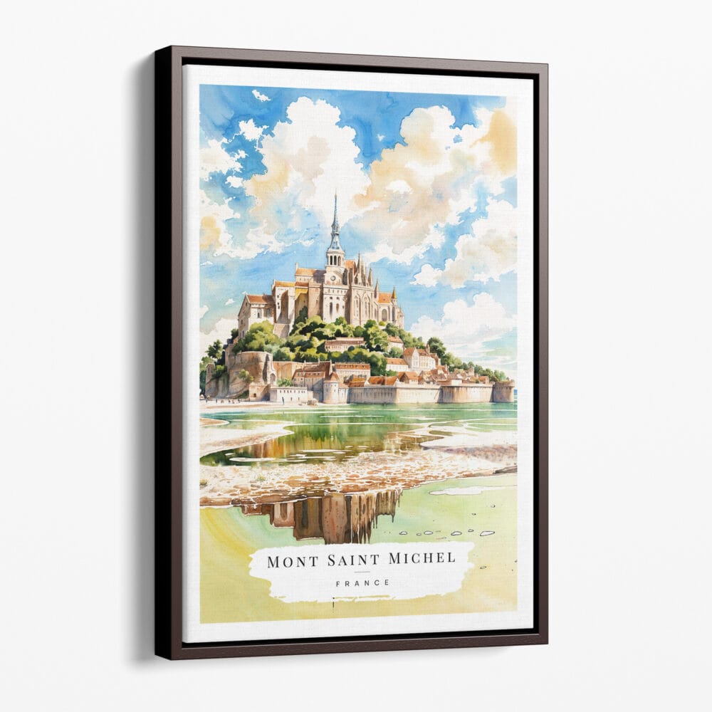 00 - Framed France Mont Saint Michel Watercolor Canvas Print - Portrait - Main.jpg