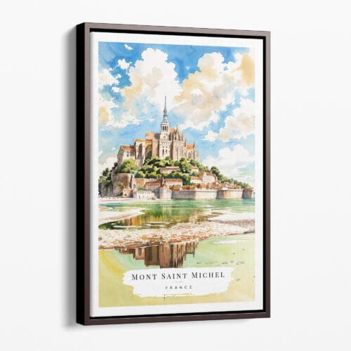 00 - Framed France Mont Saint Michel Watercolor Canvas Print - Portrait - Main.jpg