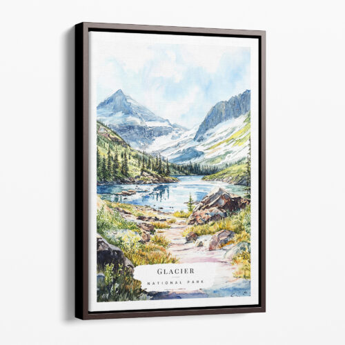 00 - Framed Glacier National Park Watercolor Canvas Print - Portrait - Main.jpg