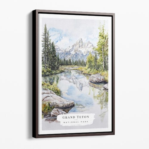 00 - Framed Grand Teton National Park Watercolor Canvas Print - Portrait - Main.jpg
