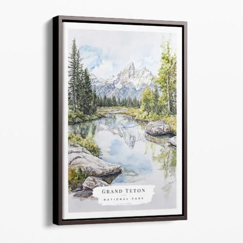 00 - Framed Grand Teton National Park Watercolor Canvas Print - Portrait - Main.jpg