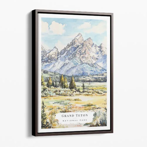 00 - Framed Grand Teton Watercolor Canvas Print - Portrait - Main.jpg