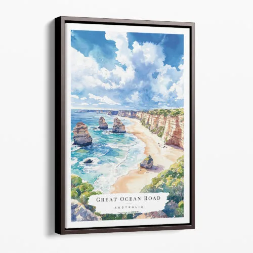 00 - Framed Great Ocean Road Australia Watercolor Canvas Print - Portrait - Main.jpg