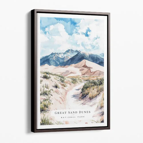 00 - Framed Great Sand Dunes National Park Watercolor Canvas Print - Portrait - Main.jpg