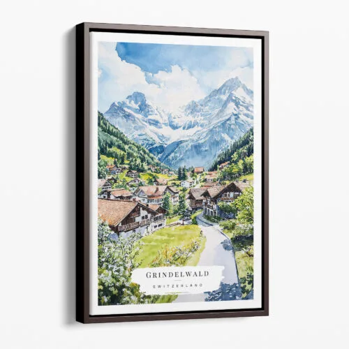 00 - Framed Grindelwald Switzerland Watercolor Canvas Print - Portrait - Main.jpg