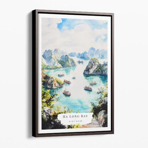 00 - Framed Ha Long Bay Vietnam Watercolor Canvas Print - Portrait - Main.jpg