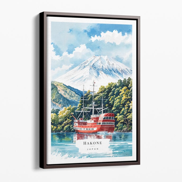 00 - Framed Hakone with Mount Fuji Watercolor Canvas Print - Portrait - Main.jpg