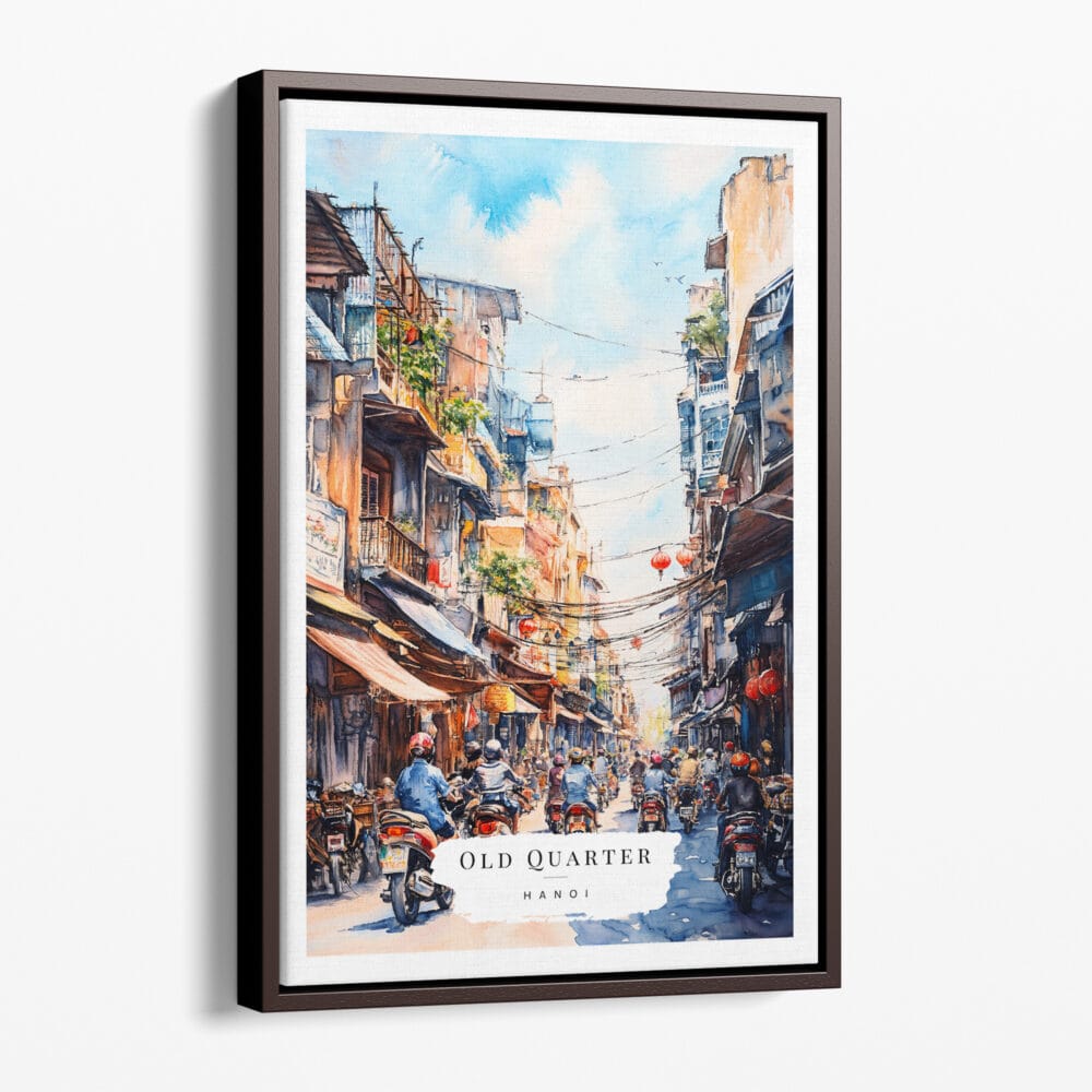 00 - Framed Hanoi Old Quarter Watercolor Canvas Print - Portrait - Main.jpg