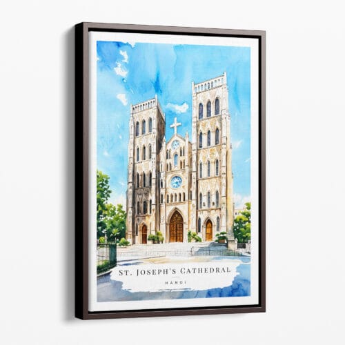 00 - Framed Hanoi St Josephs Cathedral Watercolor Canvas Print - Portrait - Main.jpg