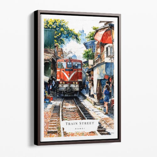 00 - Framed Hanoi Train Street Vietnam Watercolor Canvas Print - Portrait - Main.jpg