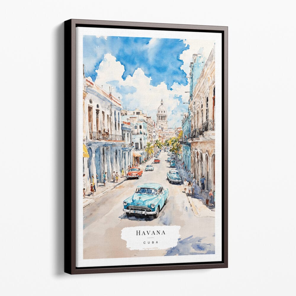 00 - Framed Havana Cuba Watercolor Canvas Print - Portrait - Main.jpg