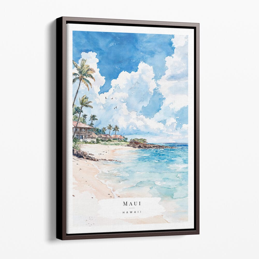 00 - Framed Hawaii - Maui - Watercolor 2 Canvas Print - Portrait - Main.jpg