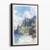 00 - Framed Hawaii Na pali Coast - Watercolor Canvas Print - Portrait - Main.jpg