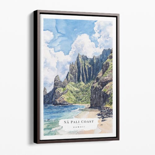 00 - Framed Hawaii Na pali Coast - Watercolor Canvas Print - Portrait - Main.jpg