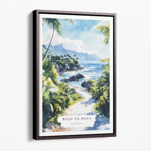 00 - Framed Hawaii Road to Hana Watercolor Canvas Print - Portrait - Main.jpg