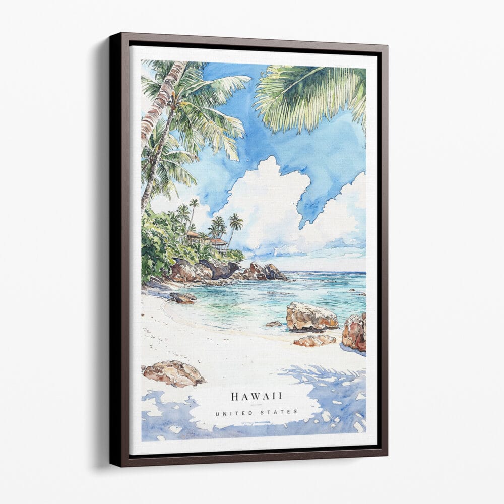 00 - Framed Hawaii - Watercolor Canvas Print - Portrait - Main.jpg