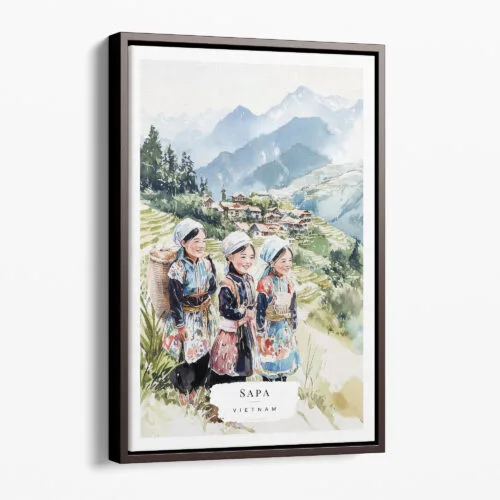 00 - Framed Hmong People in Sapa Vietnam Watercolor Canvas Print - Portrait - Main.jpg