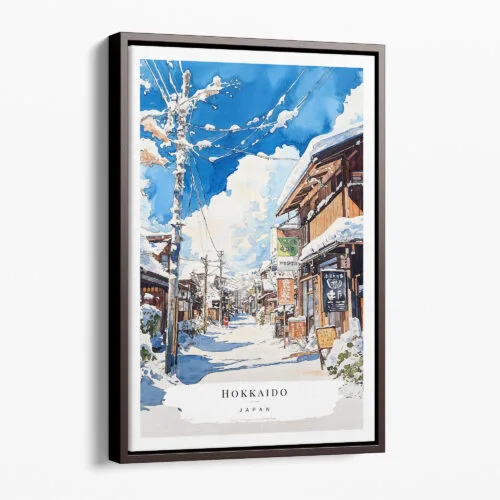 00 - Framed Hokkaido Village - Watercolor Canvas Print - Portrait - Main.jpg