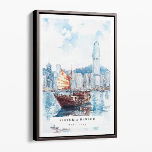 00 - Framed Hong Kong Watercolor Canvas Print - Portrait - Main.jpg