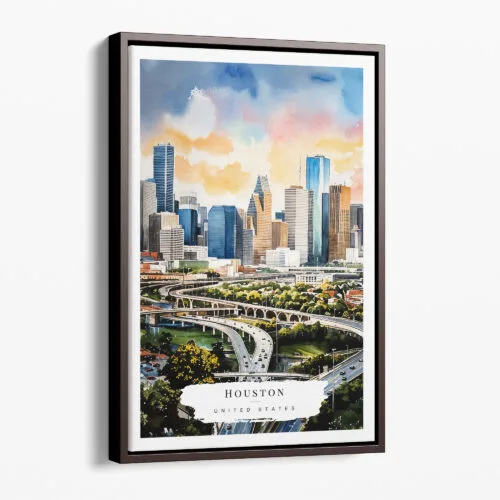 00 - Framed Houston Texas Watercolor Canvas Print - Portrait - Main.jpg
