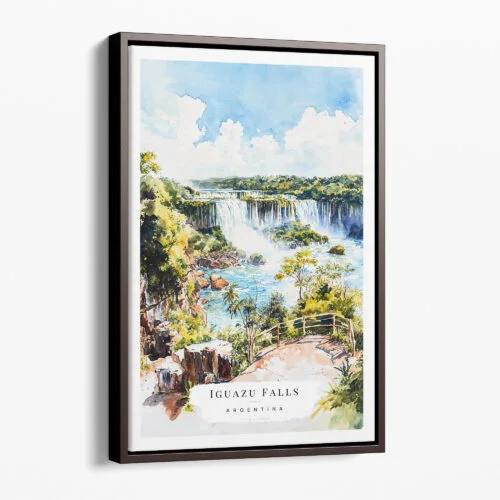 00 - Framed Iguazu Falls Watercolor Canvas Print - Portrait - Main.jpg