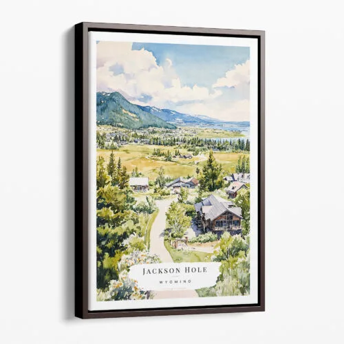 00 - Framed Jackson Hole Wyoming Watercolor Canvas Print - Portrait - Main.jpg