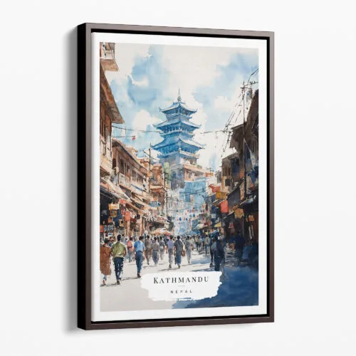 00 - Framed Kathmandu Nepal Watercolor Canvas Print - Portrait - Main.jpg