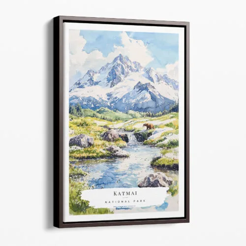00 - Framed Katmai National Park Watercolor Canvas Print - Portrait - Main.jpg