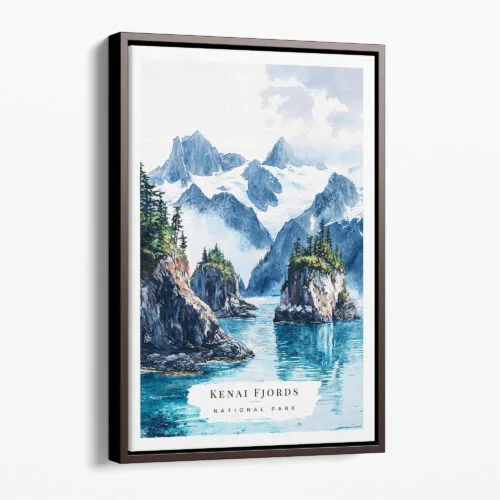 00 - Framed Kenai Fjords National Park Watercolor Canvas Print - Portrait - Main.jpg
