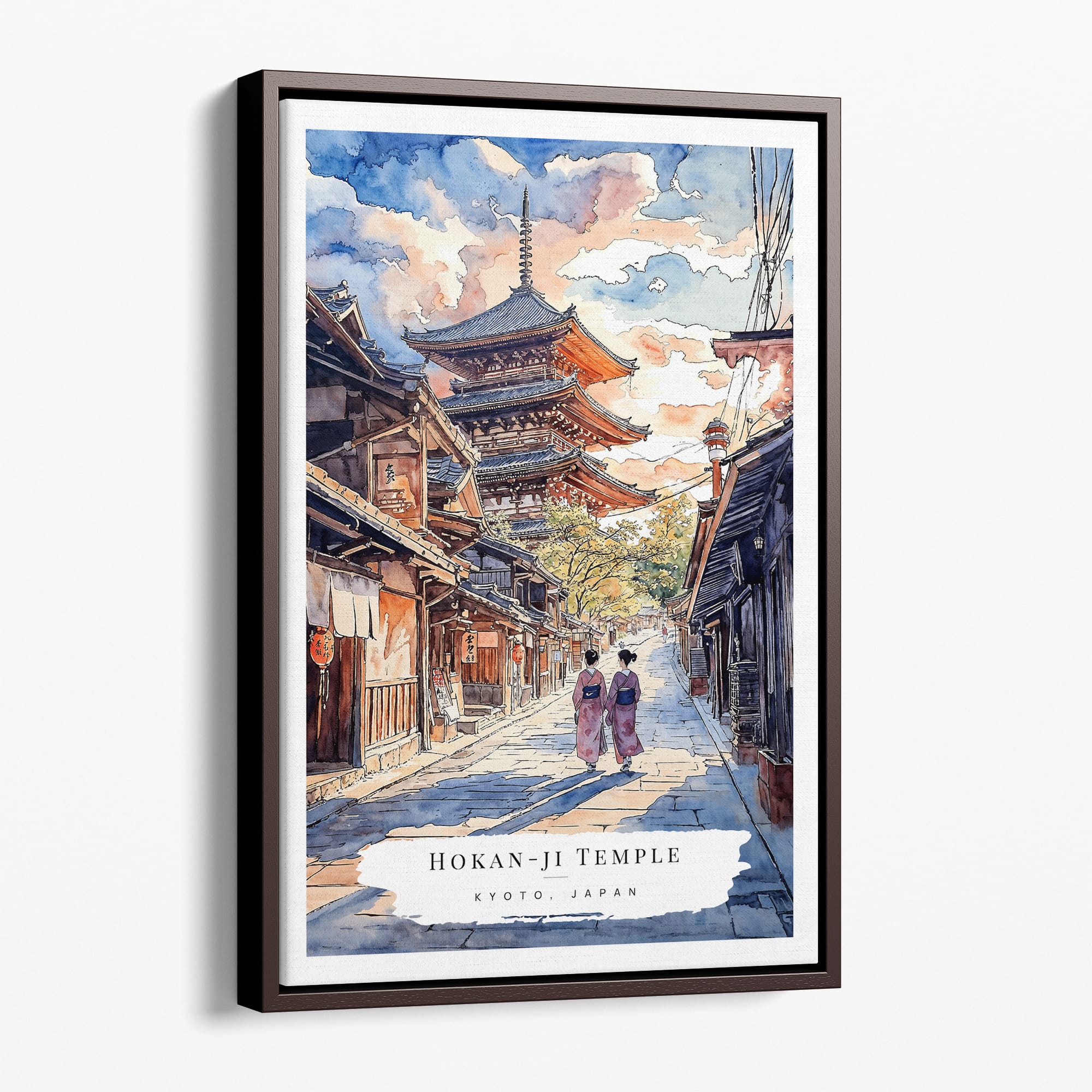 Framed Kyoto Hokan-ji Temple Canvas Art Print - Watercolor Scene of Traditional Japan