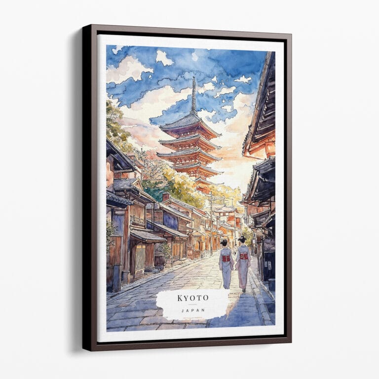 00 - Framed Kyoto Pagoda - Watercolor 1 Canvas Print - Portrait - Main.jpg