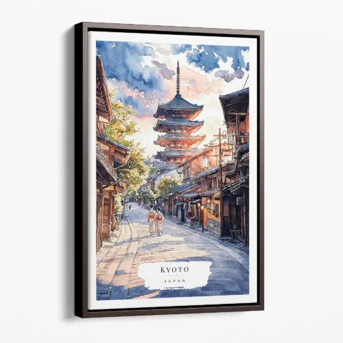 00 - Framed Kyoto Yasaka Pagoda - Sunset - Watercolor 2 Canvas Print - Portrait - Main.jpg