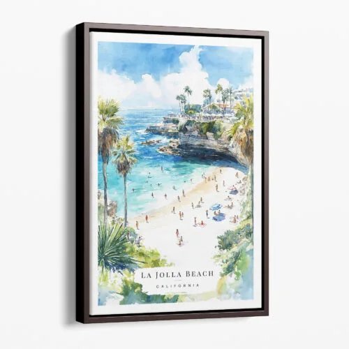 00 - Framed La Jolla Beach Watercolor Canvas Print - Portrait - Main.jpg