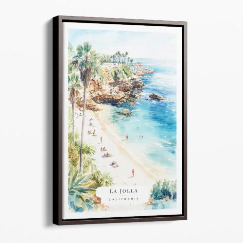 00 - Framed La Jolla Coast Watercolor Canvas Print - Portrait - Main.jpg