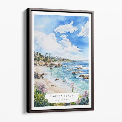 00 - Framed Laguna Beach Coast Watercolor Canvas Print - Portrait - Main.jpg