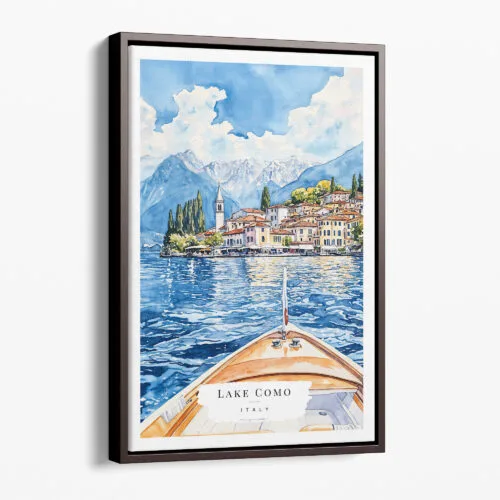00 - Framed Lake Como Boat View Watercolor Canvas Print - Portrait - Main.jpg