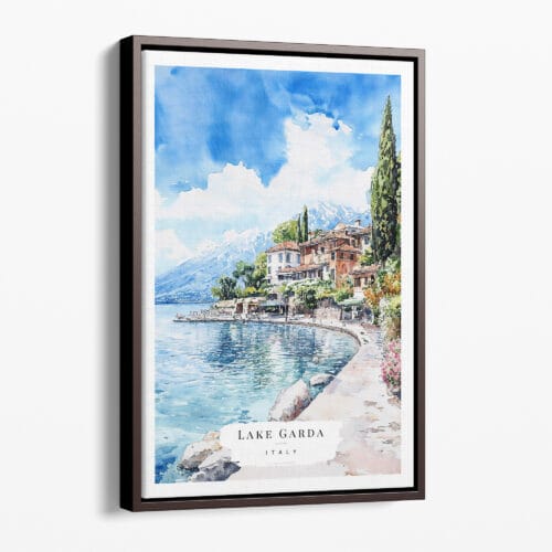 00 - Framed Lake Garda Italy Watercolor Canvas Print - Portrait - Main.jpg