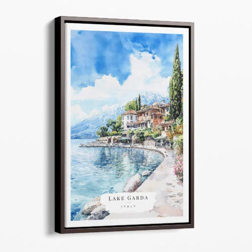 00 - Framed Lake Garda Italy Watercolor Canvas Print - Portrait - Main.jpg
