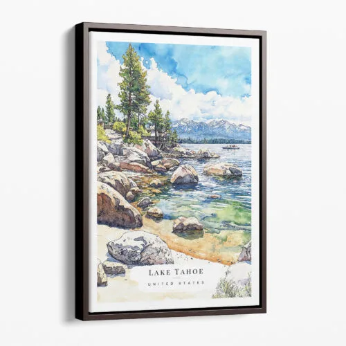 00 - Framed Lake Tahoe Watercolor Canvas Print - Portrait - Main.jpg