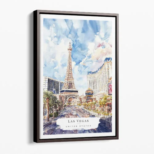 00 - Framed Las Vegas Center Watercolor Canvas Print - Portrait - Main.jpg